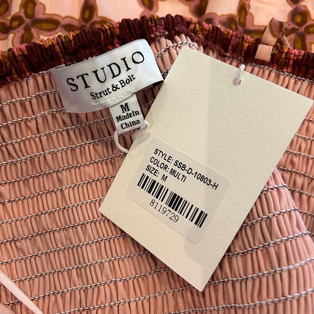 Smocked Bodice Pink Patterned Midi Dress from Red Dress - Picture 12 of 13